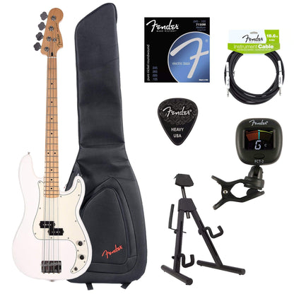 Fender Player Precision Bass Polar White Bundle w/Fender Gig Bag, Stand, Cable, Tuner, Picks and Strings Bass Guitars / 4-String