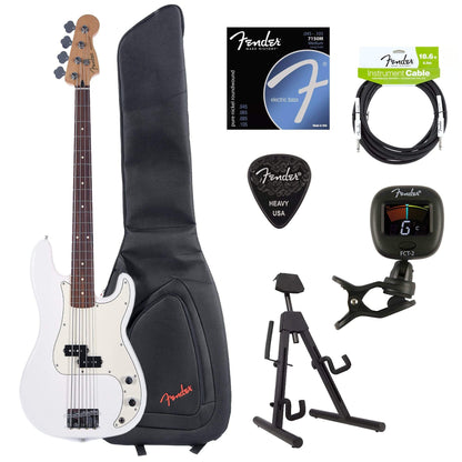 Fender Player Precision Bass Polar White Bundle w/Fender Gig Bag, Stand, Cable, Tuner, Picks and Strings Bass Guitars / 4-String