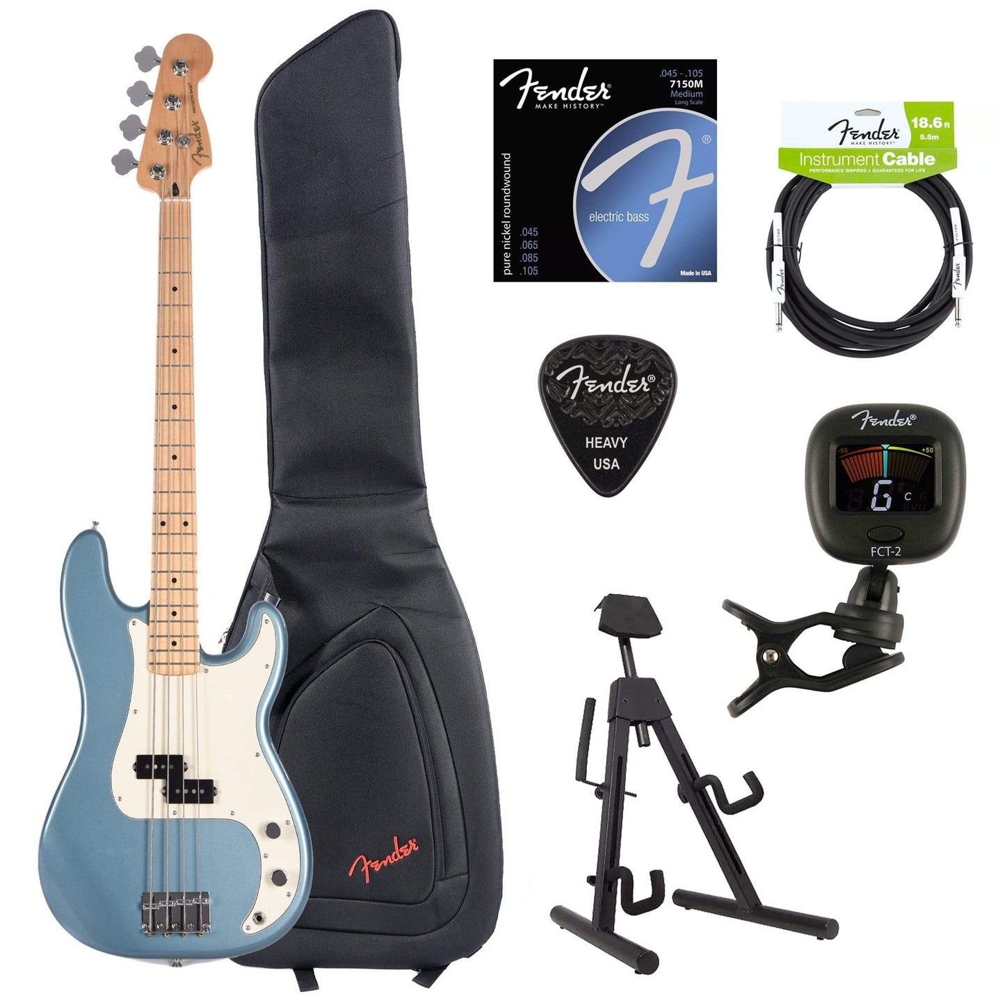 Fender Player Precision Bass Tidepool Bundle w/Fender Gig Bag, Stand, Cable, Tuner, Picks and Strings Bass Guitars / 4-String