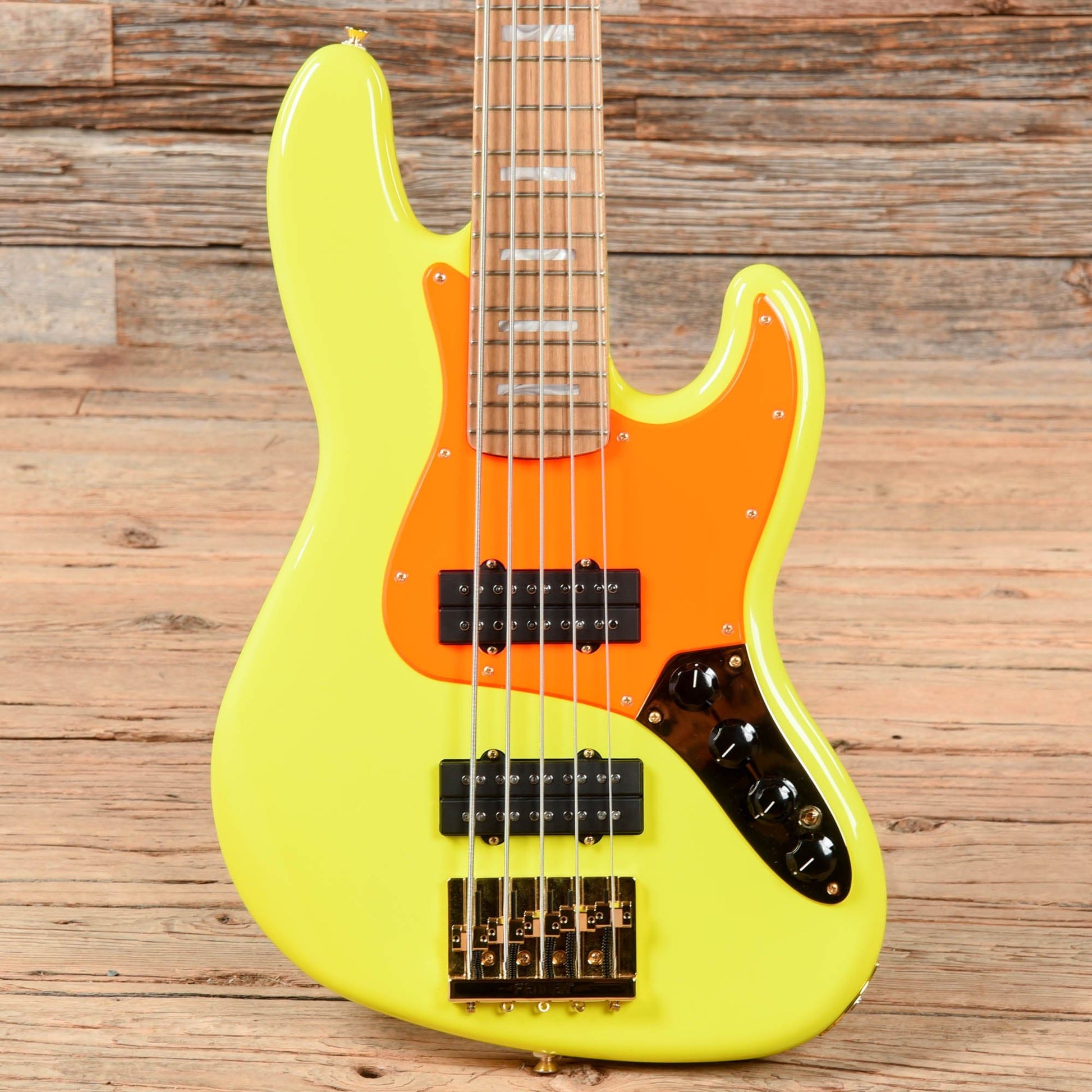 Fender Artist MonoNeon Jazz Bass V Neon Yellow Bass Guitars / 5-String or More