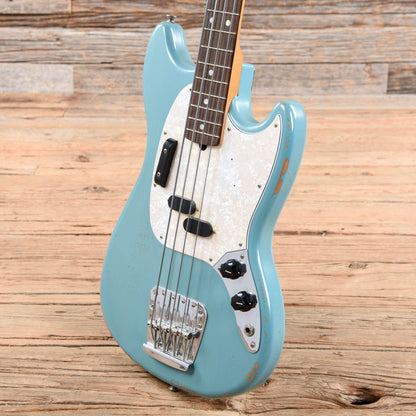Fender Justin Meldal-Johnsen Road Worn Signature Mustang Bass Daphne Blue 2018 Bass Guitars / Short Scale
