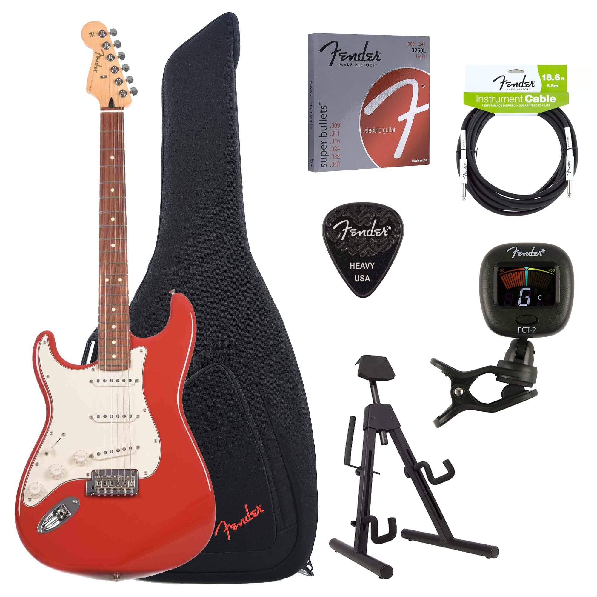 Fender Player Stratocaster LEFTY Sonic Red Bundle w/Fender Gig Bag, Stand, Cable, Tuner, Picks and Strings Electric Guitars / Left-Handed,Electric Guitars / Solid Body
