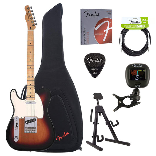 Fender Player Telecaster LEFTY 3-Color Sunburst Bundle w/Fender Gig Bag, Stand, Cable, Tuner, Picks and Strings Electric Guitars / Left-Handed,Electric Guitars / Solid Body