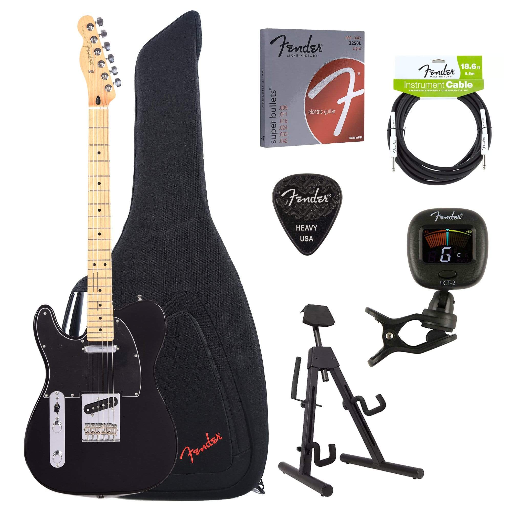 Fender Player Telecaster LEFTY Black Bundle w/Fender Gig Bag, Stand, Cable, Tuner, Picks and Strings Electric Guitars / Left-Handed,Electric Guitars / Solid Body