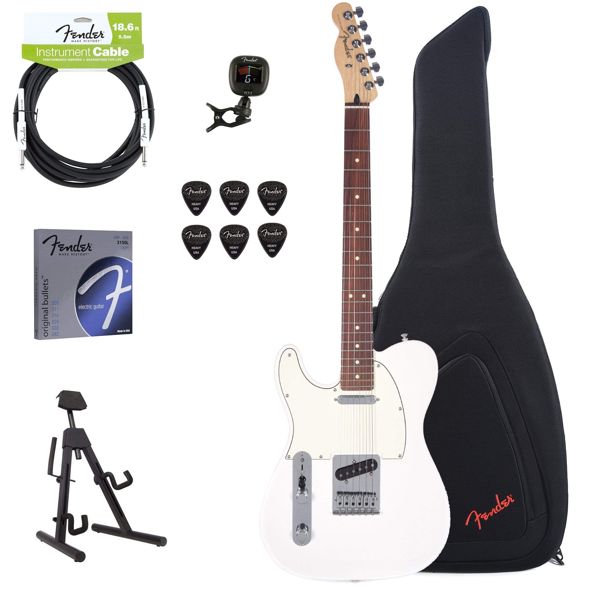 Fender Player Telecaster LEFTY Polar White Bundle w/Fender Gig Bag, Stand, Cable, Tuner, Picks and Strings Electric Guitars / Left-Handed,Electric Guitars / Solid Body