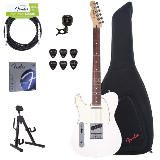 Fender Player Telecaster LEFTY Polar White Bundle w/Fender Gig Bag, Stand, Cable, Tuner, Picks and Strings Electric Guitars / Left-Handed,Electric Guitars / Solid Body