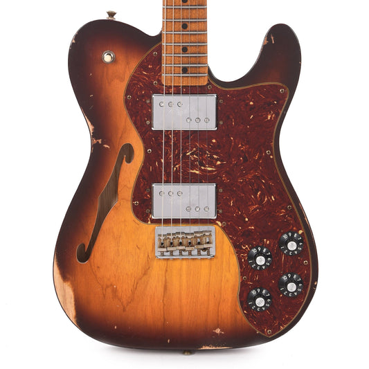 Fender Custom Shop 1972 Thinline Deluxe Relic Ash Faded Chocolate 3-Tone Sunburst w/Roasted Neck & Novak Widerange Humbuckers Electric Guitars / Semi-Hollow