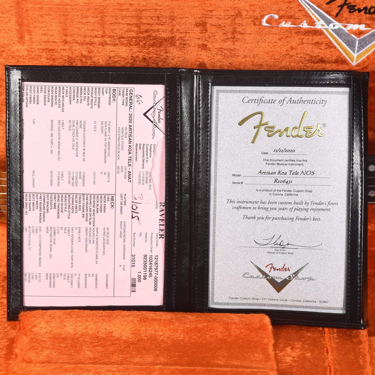 Fender Custom Shop Artisan Thinline Telecaster Fiji Mahogany Body AAAA Flame Koa Top Natural Electric Guitars / Semi-Hollow