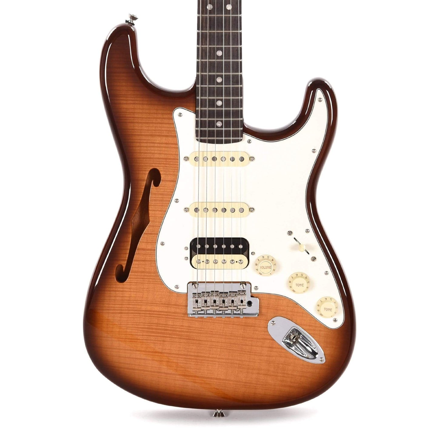 Fender Rarities USA Thinline Flametop Stratocaster HSS Rosewood Neck Violin Burst Electric Guitars / Semi-Hollow