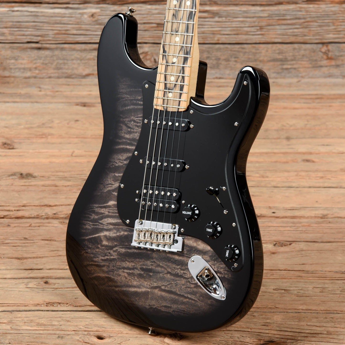 Fender American QMT Stratocaster with Pale Moon Ebony Fretboard Transparent Black 2019 Electric Guitars / Solid Body