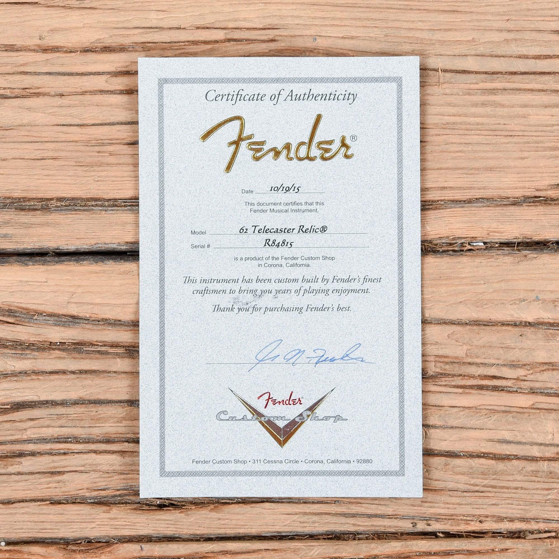 Fender CS Greg Fessler Masterbuilt 1962 Telecaster Relic Aztec Gold 2015 Electric Guitars / Solid Body