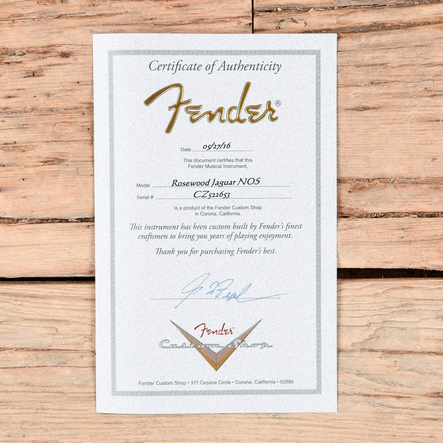 Fender CS Greg Fessler Masterbuilt Rosewood Jaguar NOS Natural 2016 Electric Guitars / Solid Body