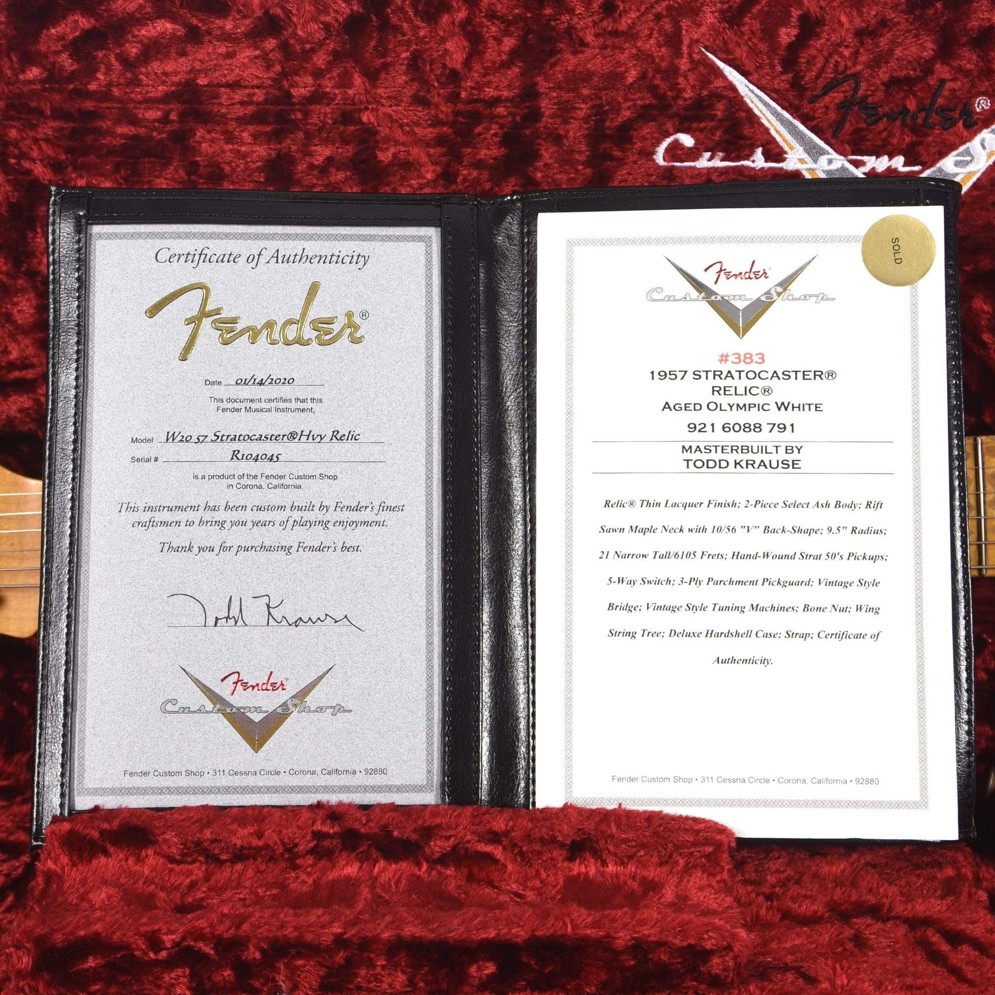 Fender Custom Shop 1957 Stratocaster Relic Aged Olympic White Master Built By Todd Krause Electric Guitars / Solid Body