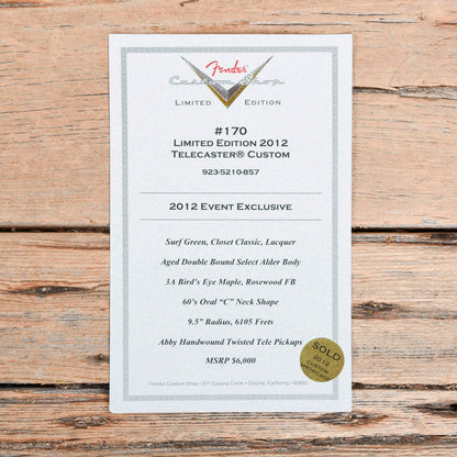 Fender Custom Shop '60s Telecaster Custom Relic Surf Green 2012 Electric Guitars / Solid Body