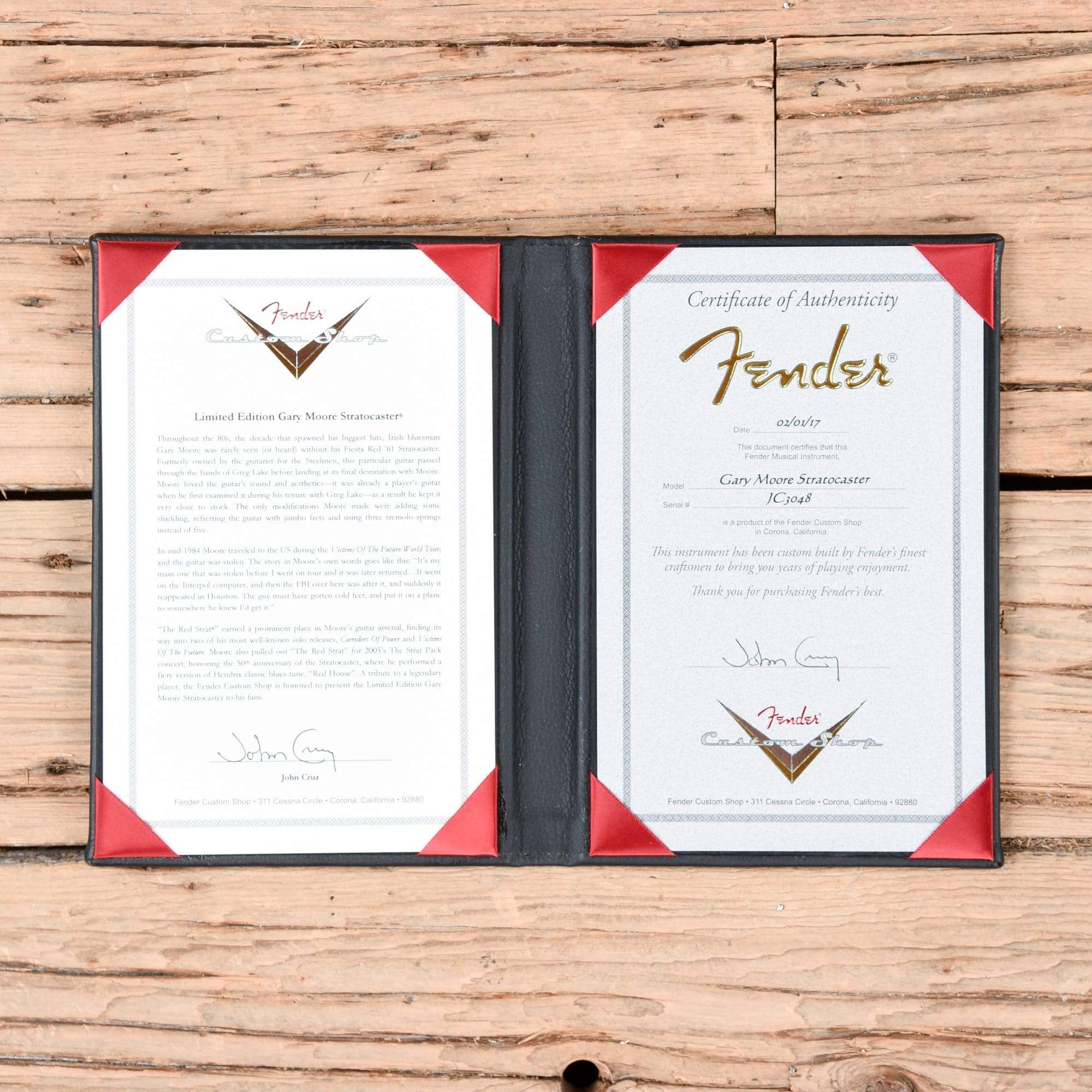 Fender Custom Shop Limited Edition Gary Moore Stratocaster Masterbuilt by John Cruz Fiesta Red 2017 Electric Guitars / Solid Body