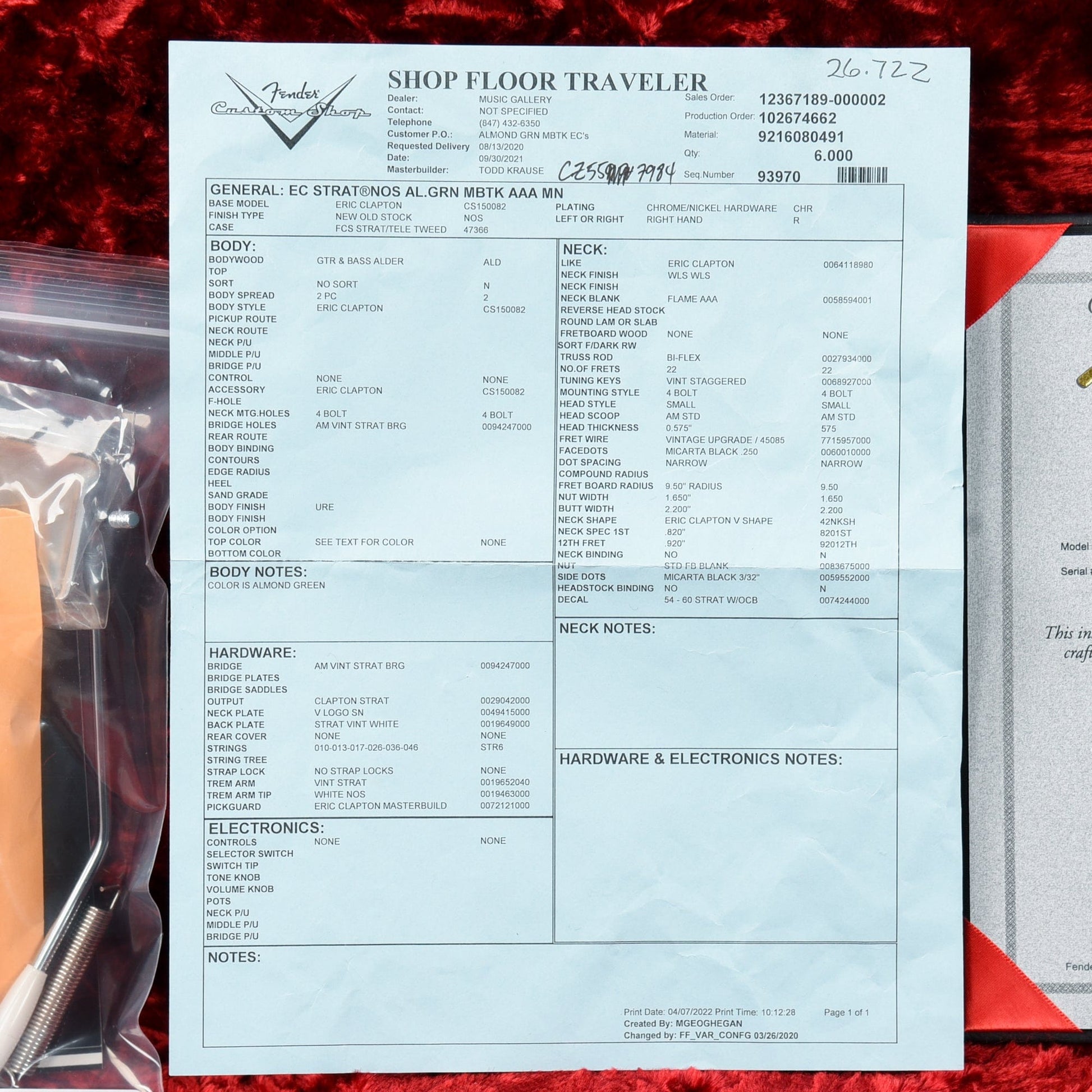 Fender Custom Shop Todd Krause Masterbuilt Eric Clapton Stratocaster NOS Almond Green 2022 Electric Guitars / Solid Body