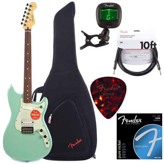 Fender Offset Series Duo Duo Sonic HS PF Surf Pearl w/Gig Bag, Tuner, Cables, Picks and Strings Bundle Electric Guitars / Solid Body