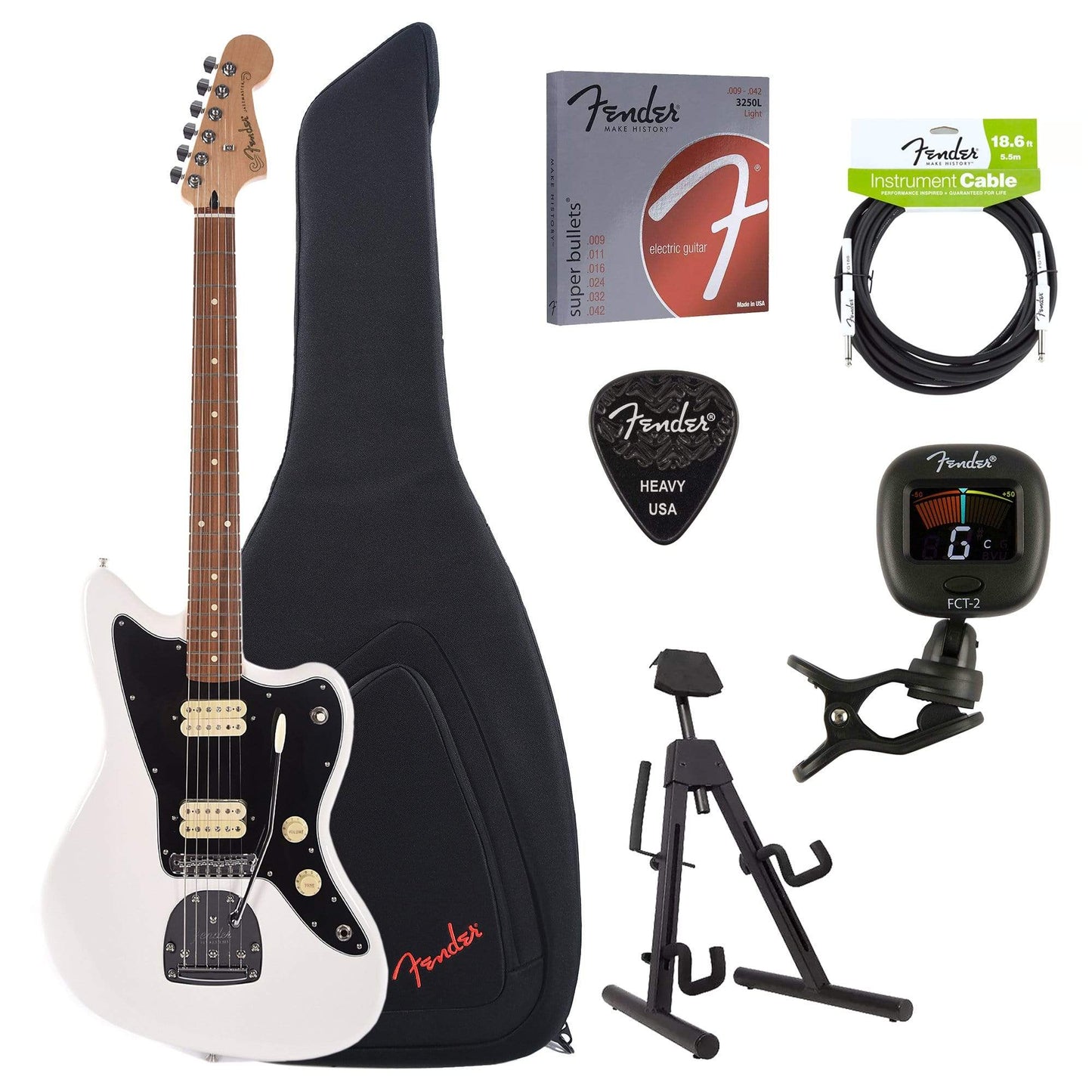 Fender Player Jazzmaster Polar White Bundle w/Fender Gig Bag, Stand, Cable, Tuner, Picks and Strings Electric Guitars / Solid Body
