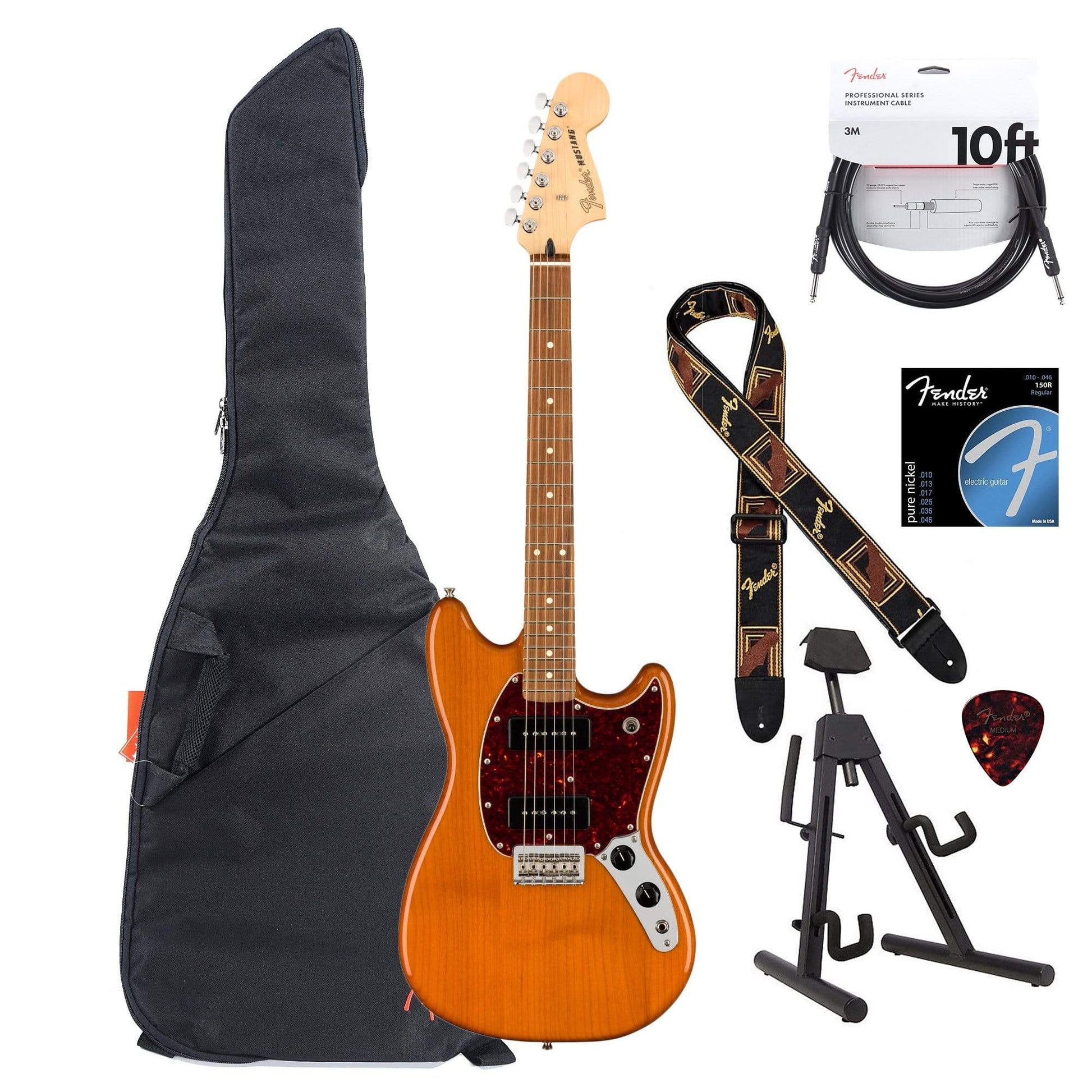 Fender Player Mustang 90 PF Aged Natural Essentials Bundle Electric Guitars / Solid Body