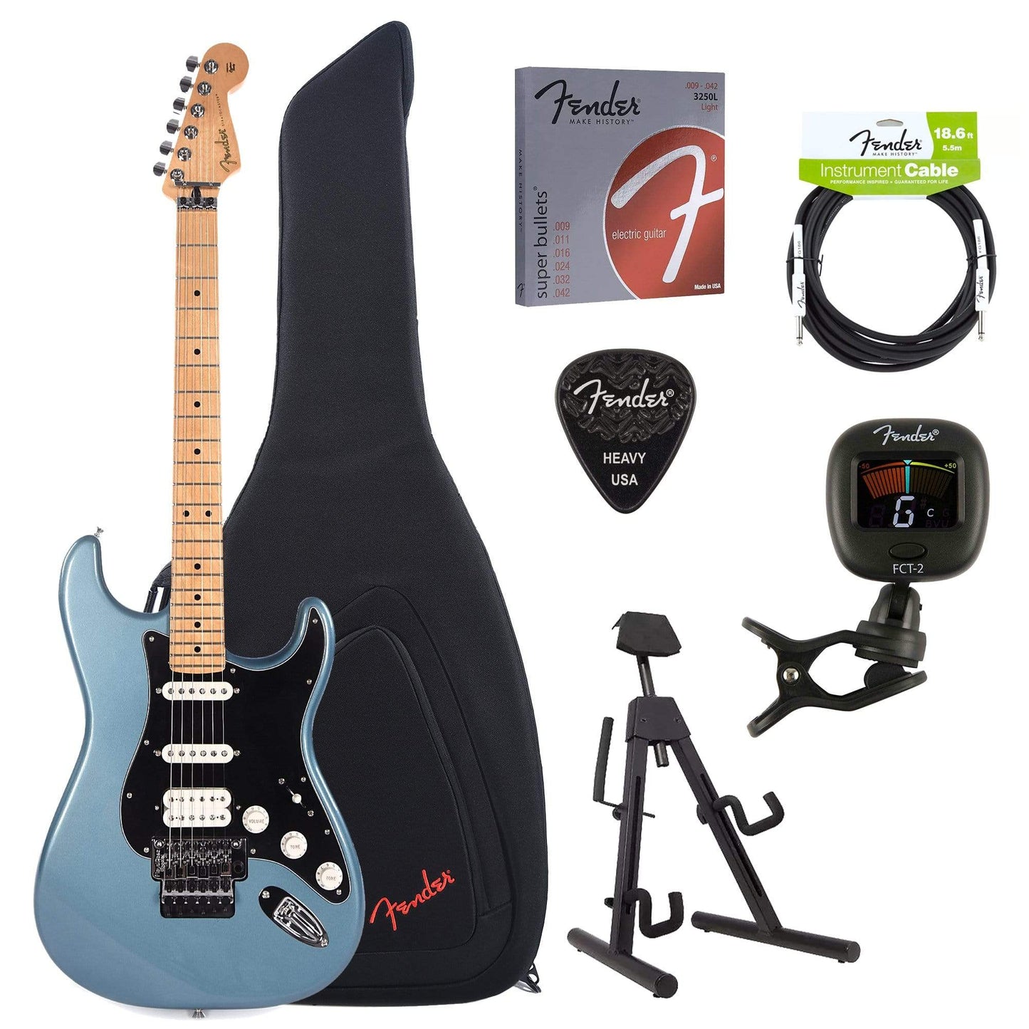 Fender Player Stratocaster Floyd Rose HSS MN Tidepool Bundle w/Fender Gig Bag, Stand, Cable, Tuner, Picks and Strings Electric Guitars / Solid Body
