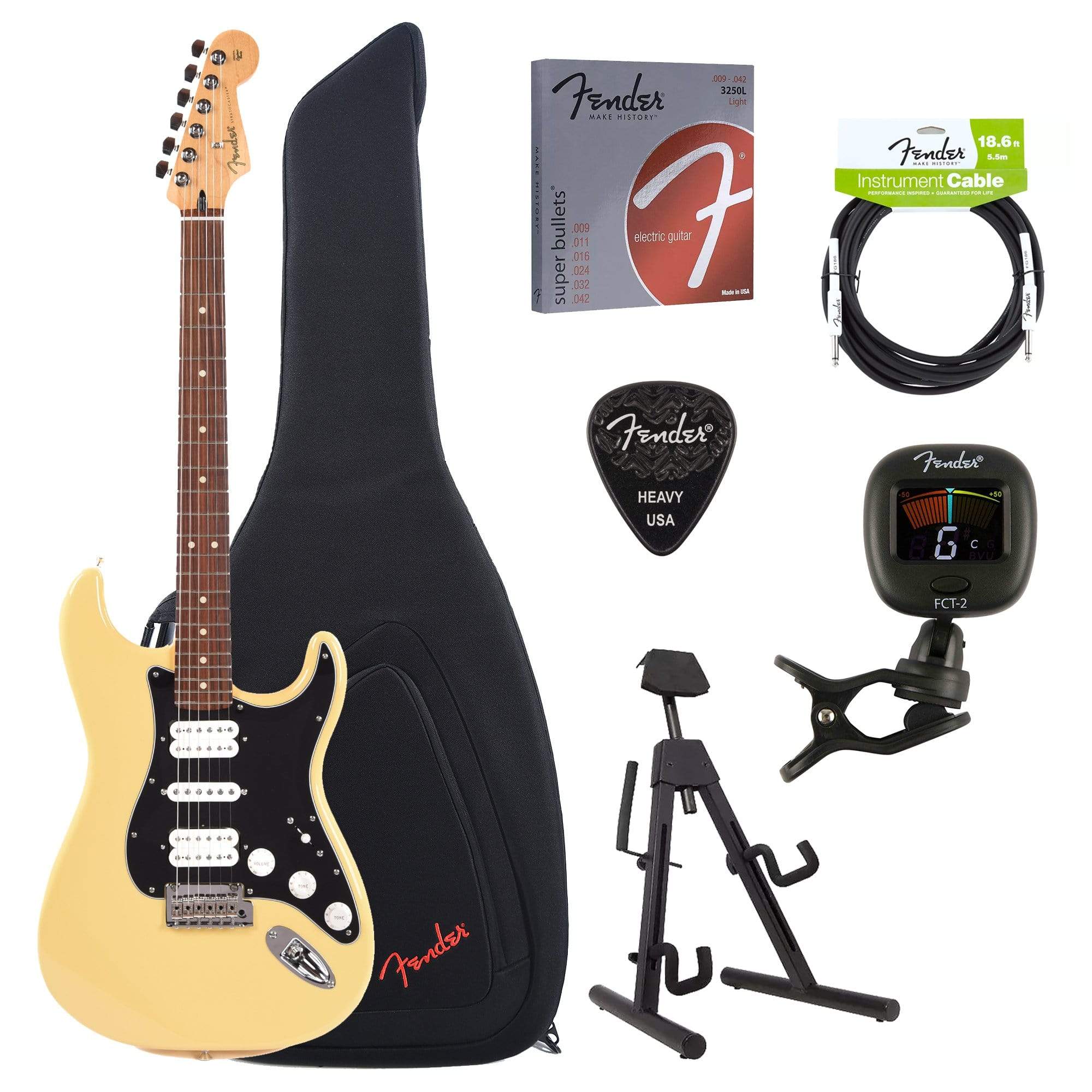 Fender Player Stratocaster HSH Buttercream Bundle w/Fender Gig Bag, Stand, Cable, Tuner, Picks and Strings Electric Guitars / Solid Body