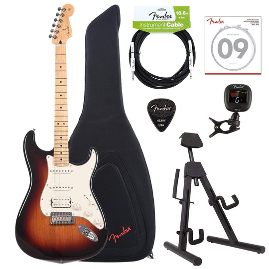 Fender Player Stratocaster HSS 3-Color Sunburst Bundle w/Fender Gig Bag, Stand, Cable, Tuner, Picks and Strings Electric Guitars / Solid Body