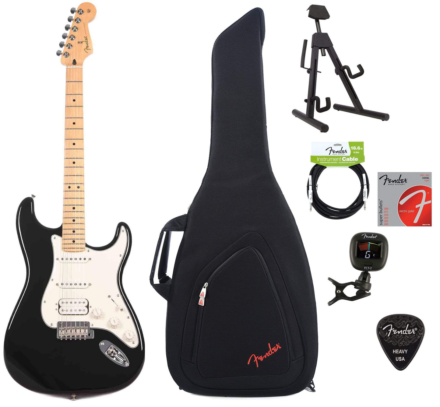 Fender Player Stratocaster HSS MN Black Bundle w/Fender Gig Bag, Stand, Cable, Tuner, Picks and Strings Electric Guitars / Solid Body