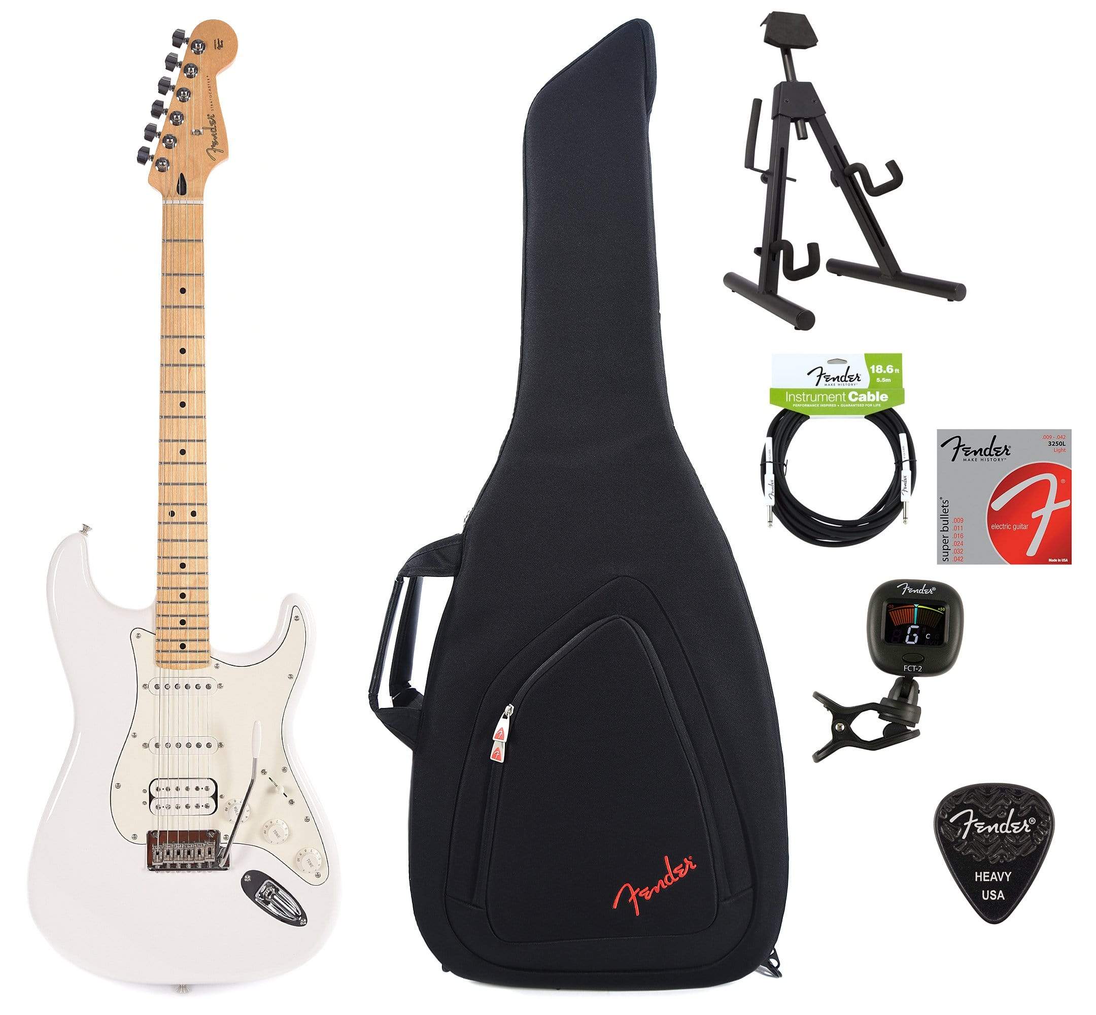 Fender Player Stratocaster HSS MN Polar White Bundle w/Fender Gig Bag, Stand, Cable, Tuner, Picks and Strings Electric Guitars / Solid Body