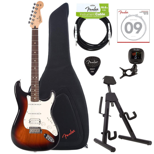 Fender Player Stratocaster HSS PF 3-Color Sunburst Bundle w/Fender Gig Bag, Stand, Cable, Tuner, Picks and Strings Electric Guitars / Solid Body