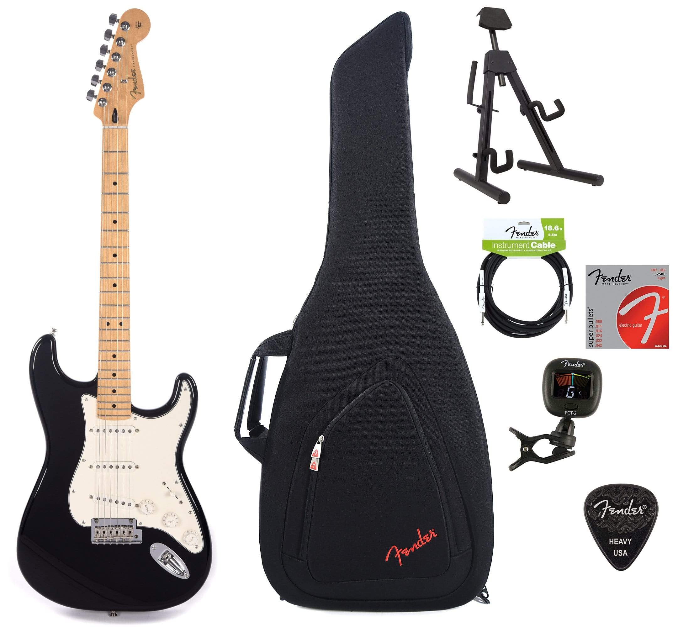 Fender Player Stratocaster MN Black Bundle w/Fender Gig Bag, Stand, Cable, Tuner, Picks and Strings Electric Guitars / Solid Body
