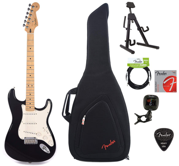 Fender Player Stratocaster MN Black Bundle w/Fender Gig Bag, Stand, Cable, Tuner, Picks and Strings Electric Guitars / Solid Body