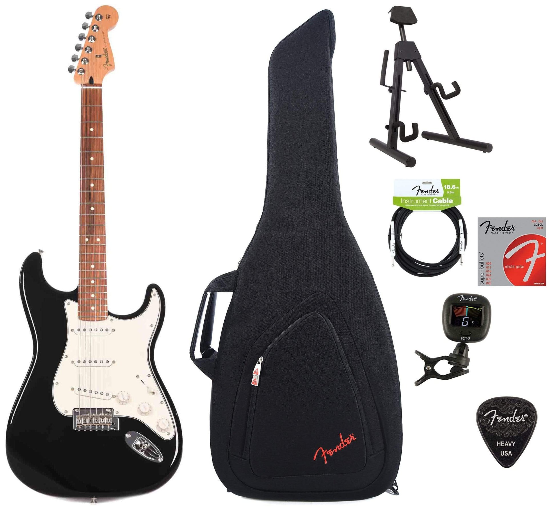 Fender Player Stratocaster PF Black Bundle w/Fender Gig Bag, Stand, Cable, Tuner, Picks and Strings Electric Guitars / Solid Body