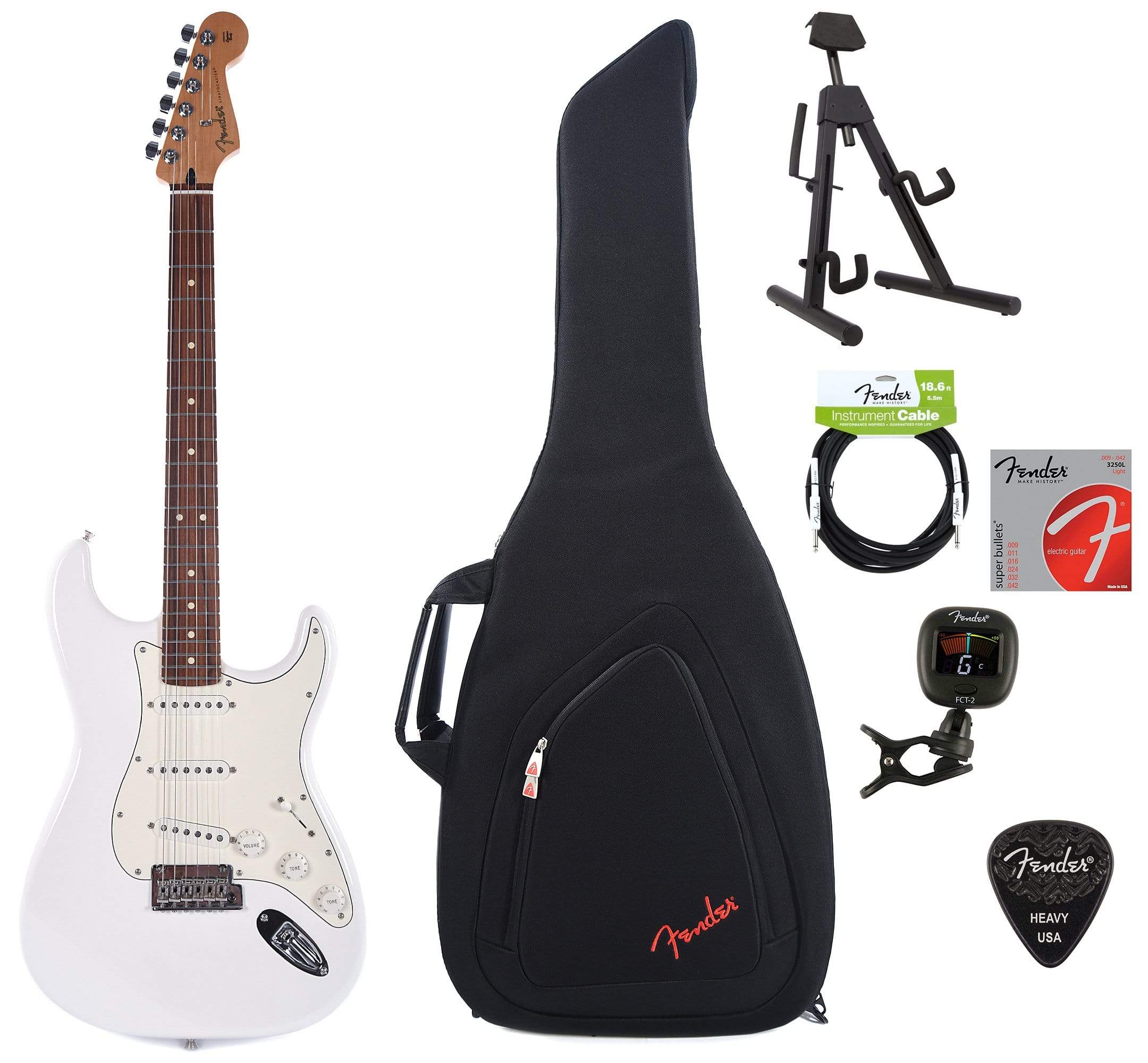 Fender Player Stratocaster PF Polar White Bundle w/Fender Gig Bag, Stand, Cable, Tuner, Picks and Strings Electric Guitars / Solid Body