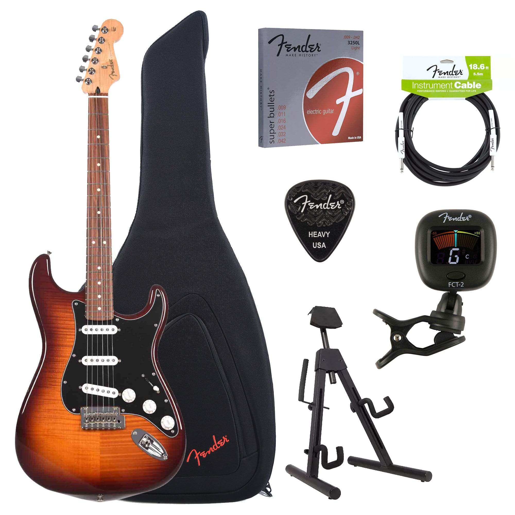 Fender Player Stratocaster Plus Top Tobacco Sunburst Bundle w/Fender Gig Bag, Stand, Cable, Tuner, Picks and Strings Electric Guitars / Solid Body