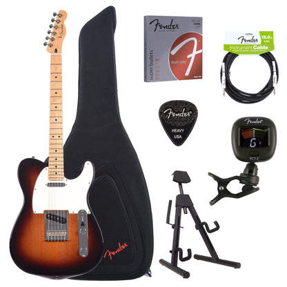 Fender Player Telecaster 3-Color Sunburst Bundle w/Fender Gig Bag, Stand, Cable, Tuner, Picks and Strings Electric Guitars / Solid Body