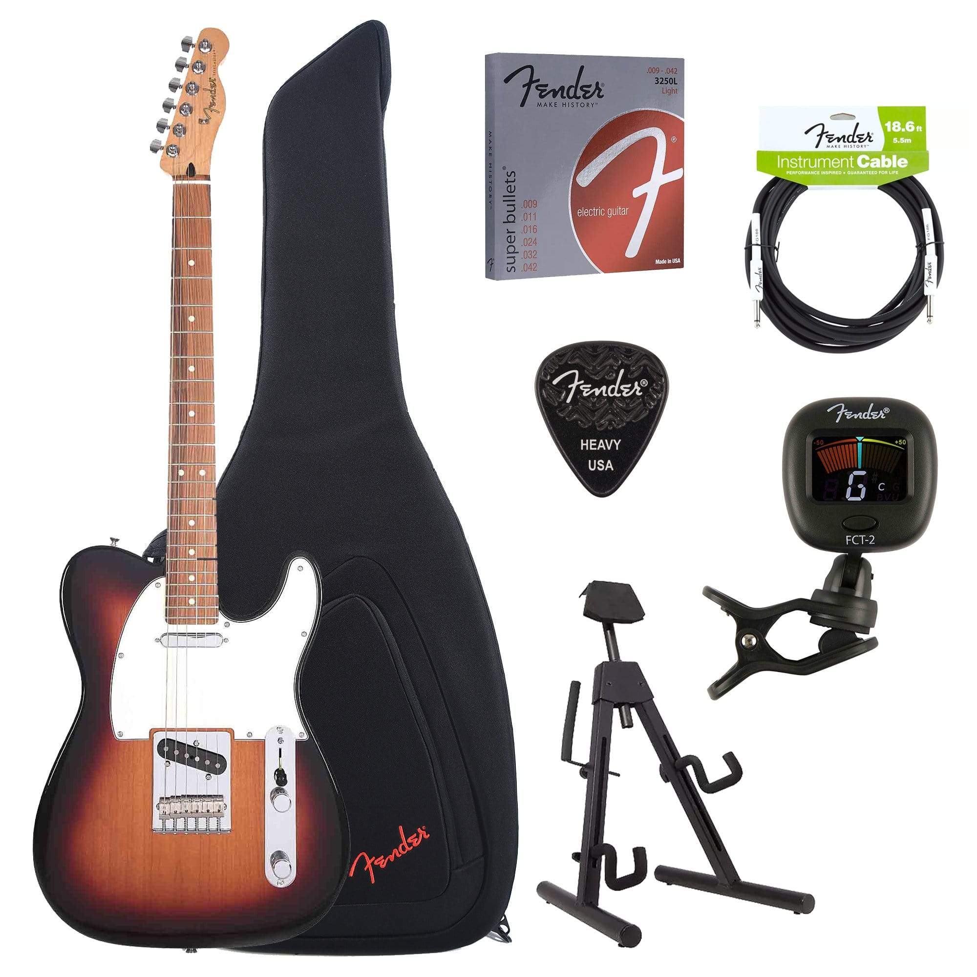 Fender Player Telecaster 3-Color Sunburst Bundle w/Fender Gig Bag, Stand, Cable, Tuner, Picks and Strings Electric Guitars / Solid Body