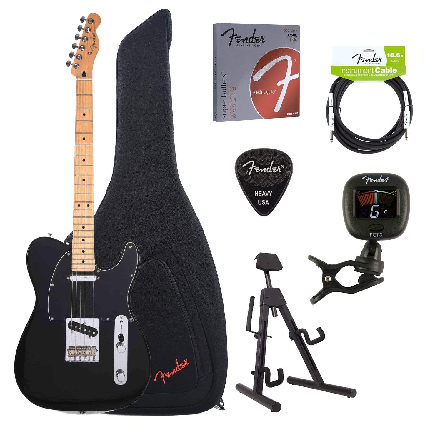 Fender Player Telecaster Black Bundle w/Fender Gig Bag, Stand, Cable, Tuner, Picks and Strings Electric Guitars / Solid Body