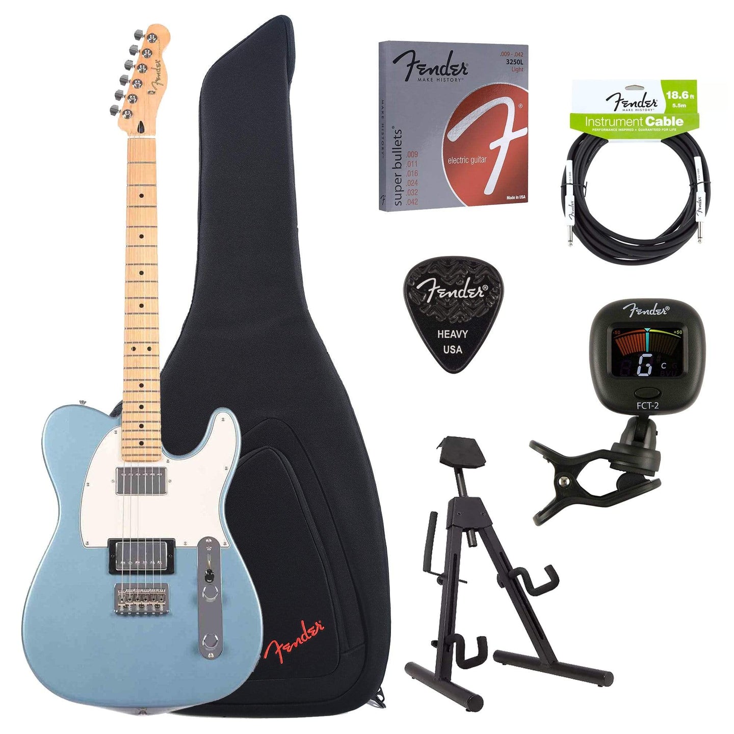Fender Player Telecaster HH Tidepool Bundle w/Fender Gig Bag, Stand, C