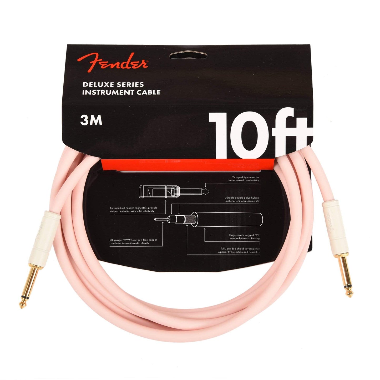 Fender Deluxe Instrument Cable Shell Pink 10' Straight-Straight