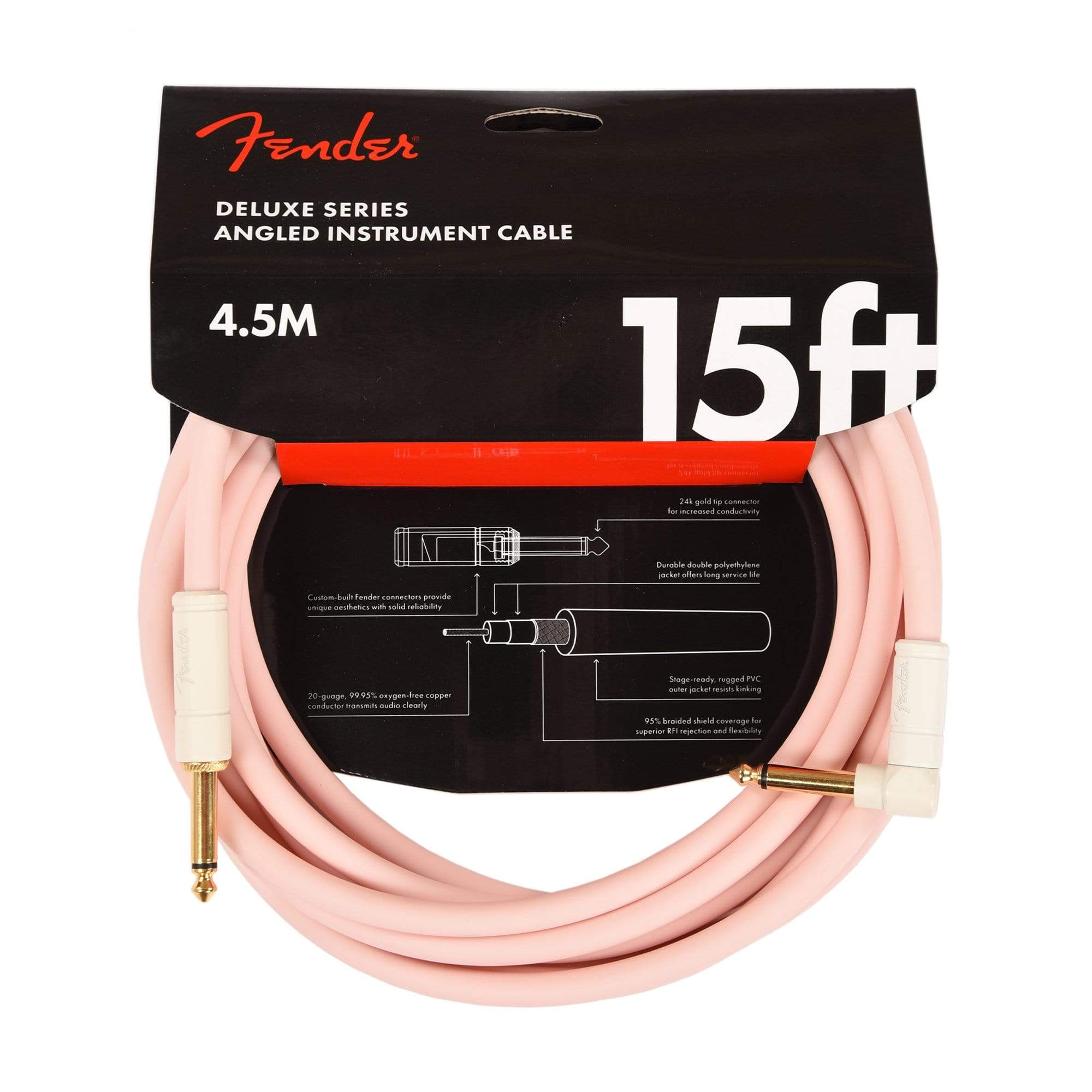 Fender Deluxe Instrument Cable Shell Pink 15' Angle-Straight