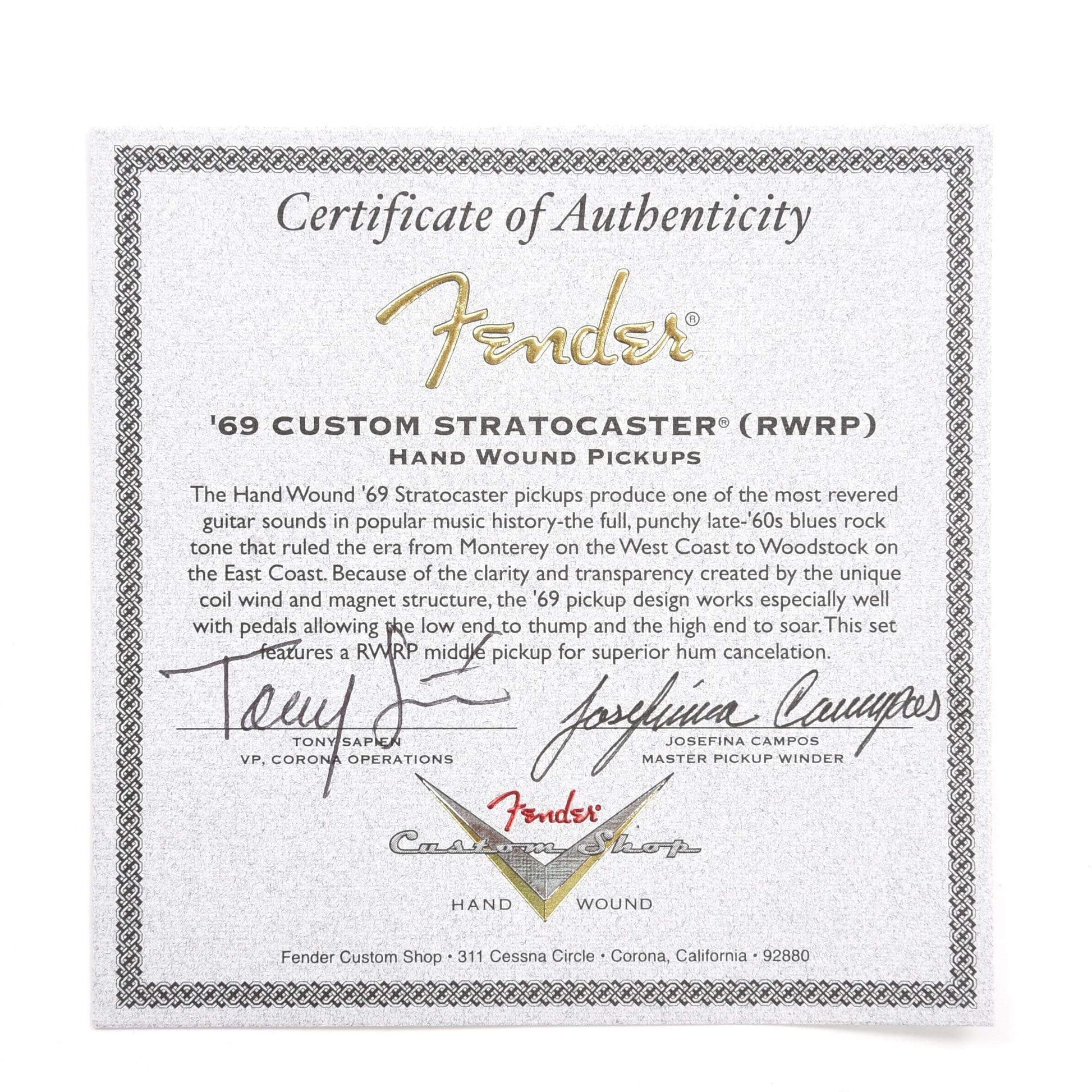 Fender Josefina Hand Wound '69 Stratocaster Pickup Set Parts / Guitar Pickups