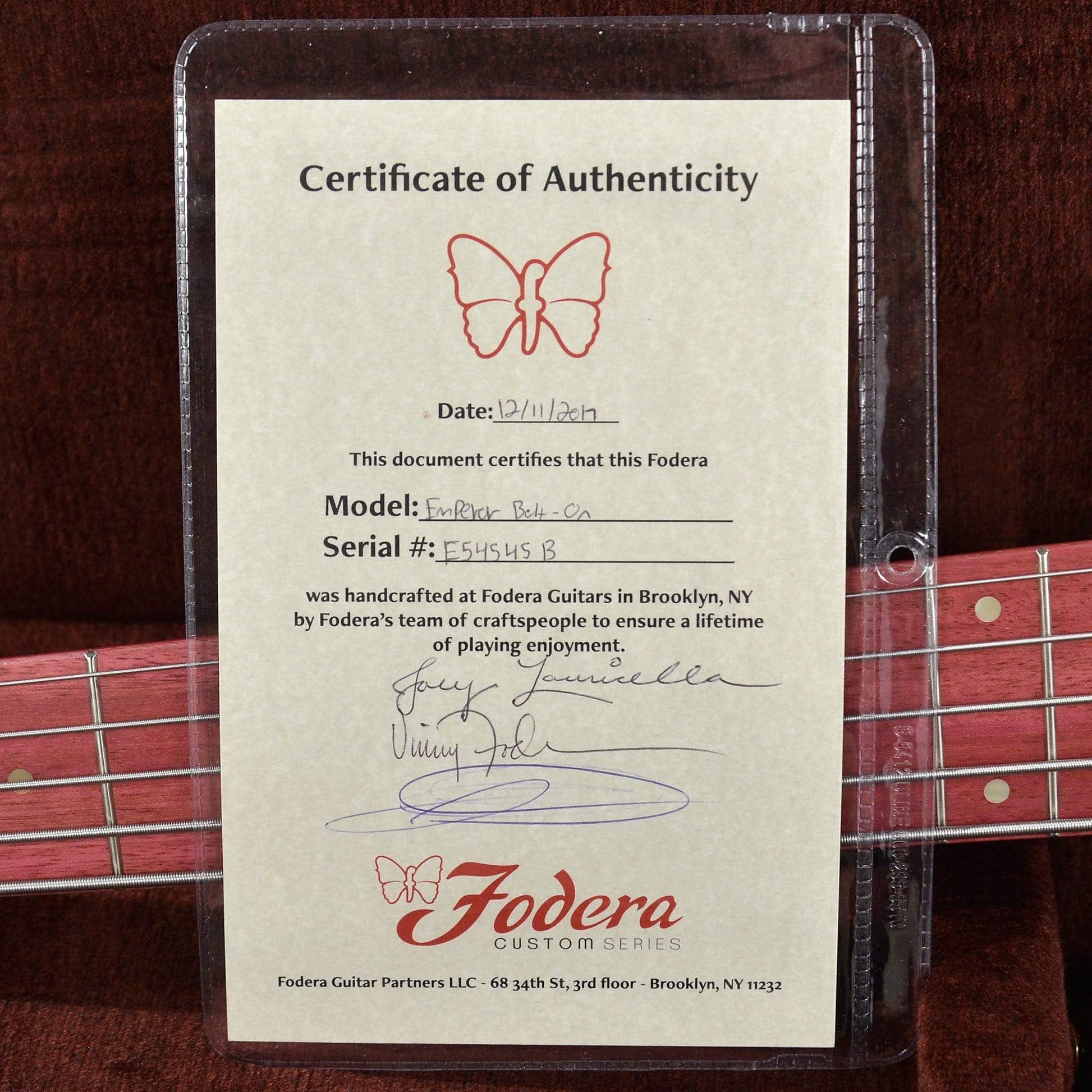 Fodera Emperor Bolt On 5 Buckeye Burl Top Walnut Body w/Purpleheart Fingerboard Bass Guitars / 5-String or More