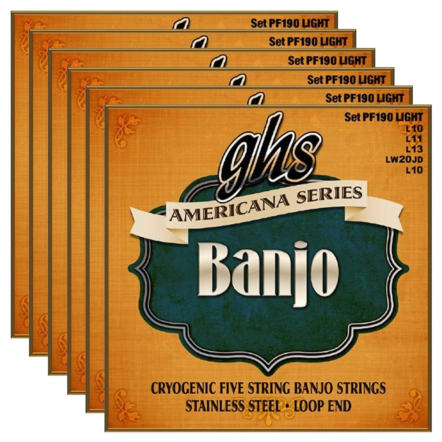 GHS Americana Series Banjo Light 10-20 (6 Pack Bundle) Accessories / Strings / Banjo Strings