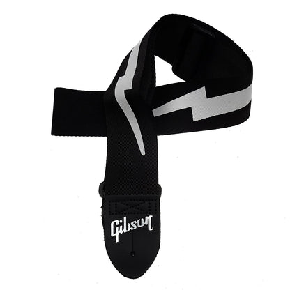 Gibson Lightning Bolt Style 2" Safety Strap - Jet Black Accessories / Cables