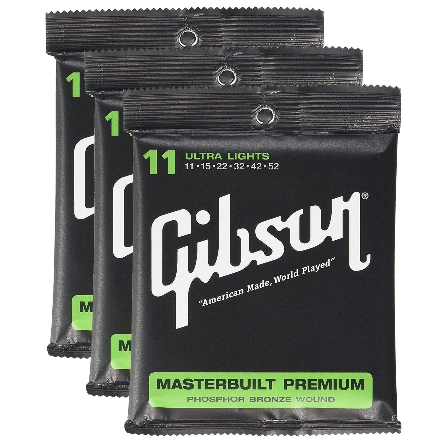 Gibson Gear Masterbuilt Premium Phosphor Bronze Acoustic Guitar Strings 11-52 (3 Pack Bundle) Accessories / Picks,Accessories / Strings / Guitar Strings