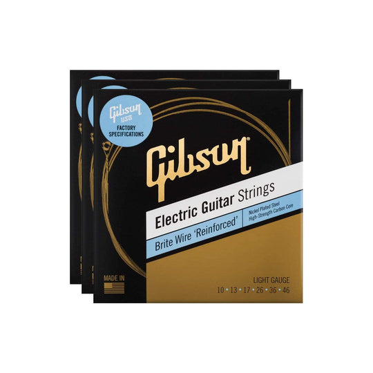 Gibson Brite Wire 'Reinforced' Electric Guitar Strings Light Gauge 10-46 3 Pack Bundle Accessories / Strings / Guitar Strings