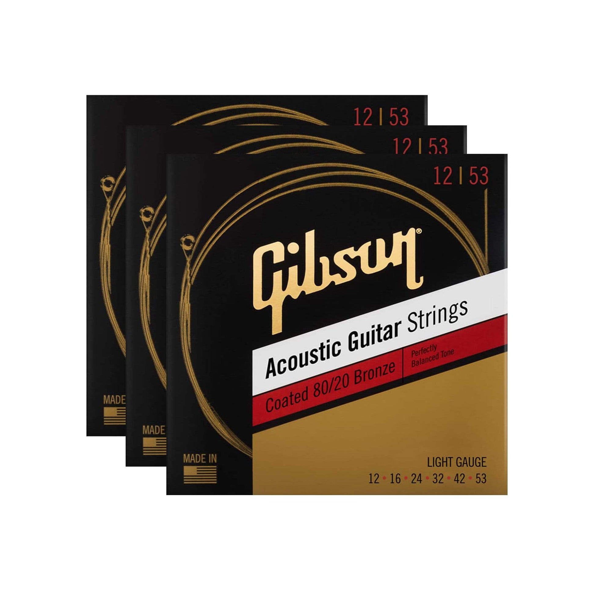 Gibson Coated 80/20 Bronze Acoustic Guitar Strings Light 3 Pack Bundle Accessories / Strings / Guitar Strings