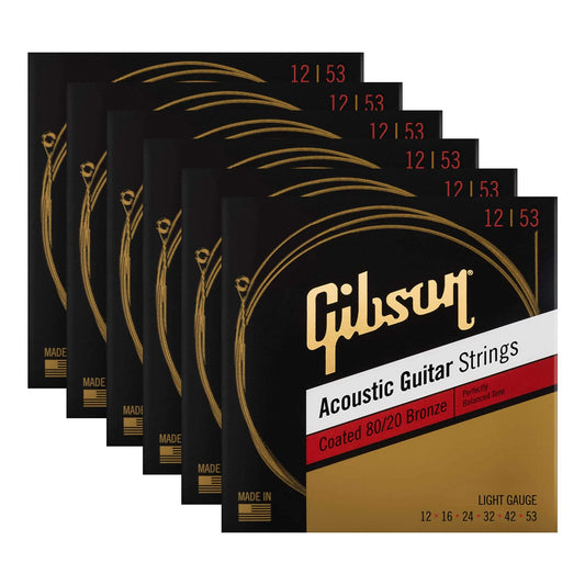 Gibson Coated 80/20 Bronze Acoustic Guitar Strings Light 6 Pack Bundle Accessories / Strings / Guitar Strings