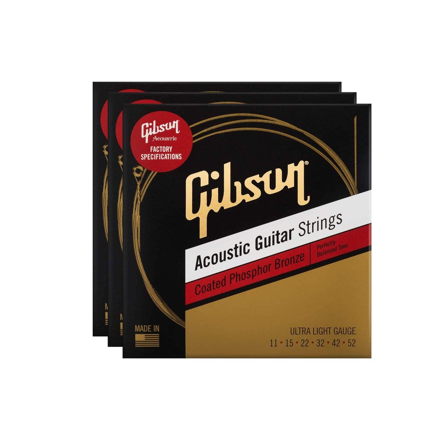 Gibson Coated Phosphor Bronze Acoustic Guitar Strings Ultra-Light Gauge 11-52 3 Pack Bundle Accessories / Strings / Guitar Strings