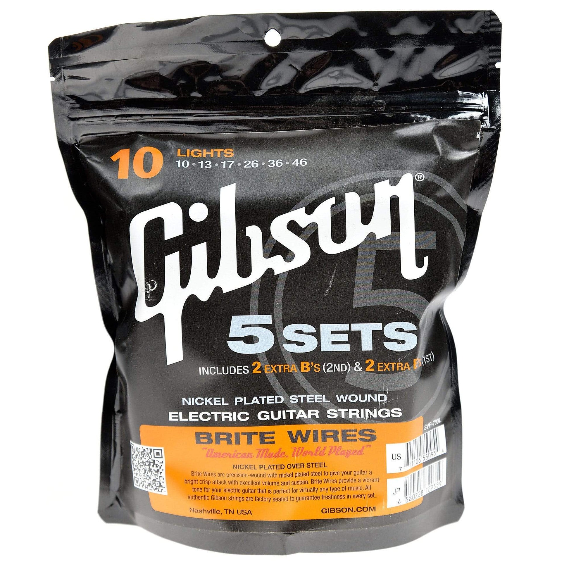 Gibson Gear Brite Wires Electric Guitar Strings Light 10-46 5-Pack Accessories / Strings / Guitar Strings